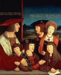 Maximilien I (1459-1519) avec sa première épouse Marie de Bourgogne (1457-82) et leur fils Philippe I d